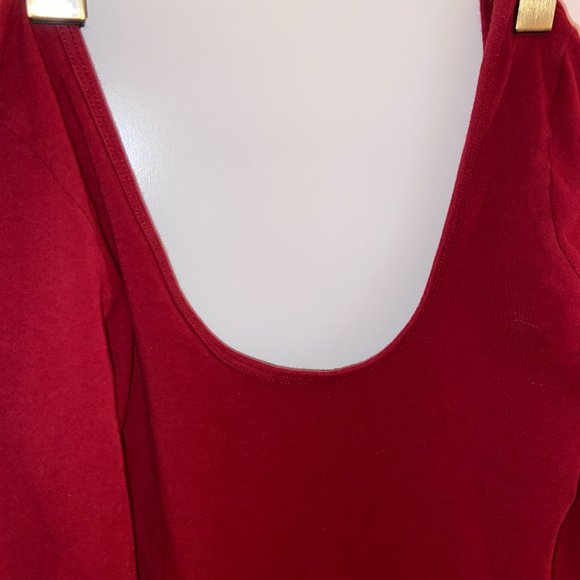 Scoop Neck Long Sleeve Midi Dress | Deep Red - Picture 3 of 5